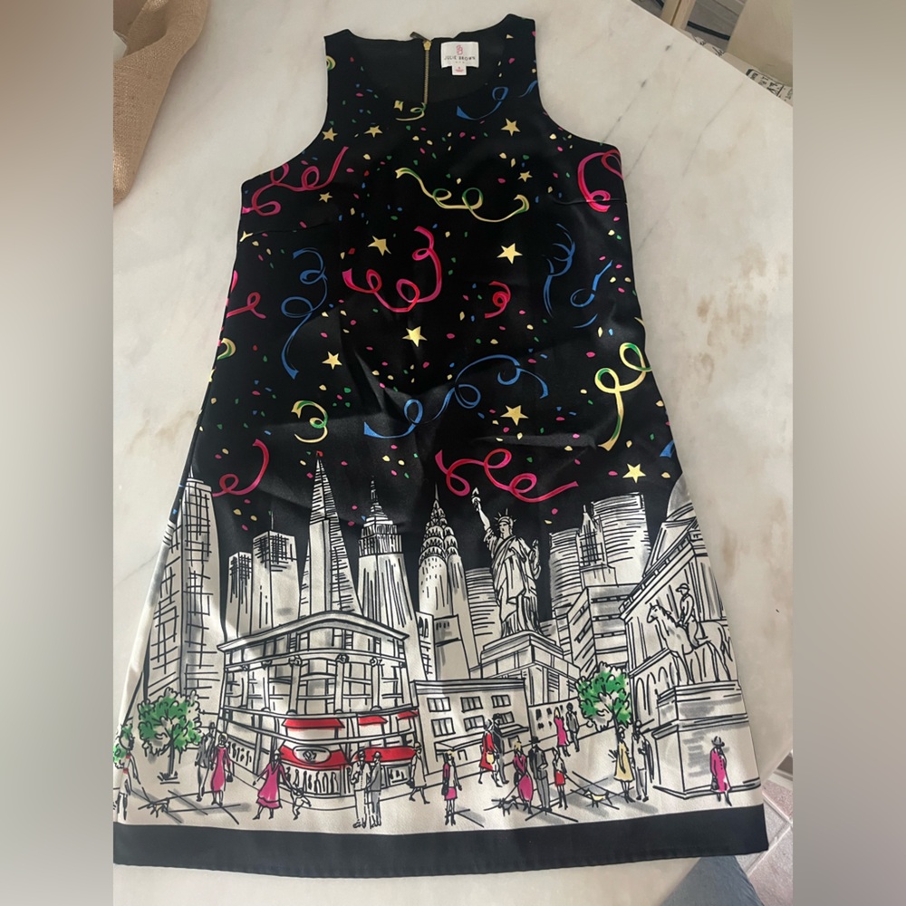 JB by Julie Brown Black Dress with Colorful Swirls